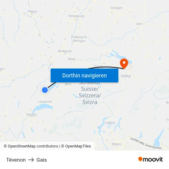 Tévenon to Gais map