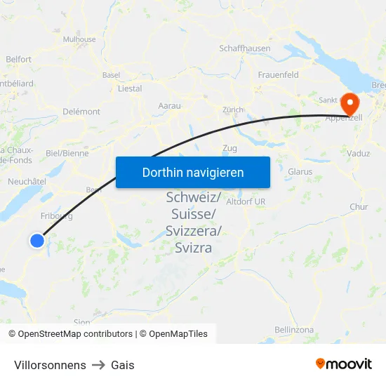 Villorsonnens to Gais map