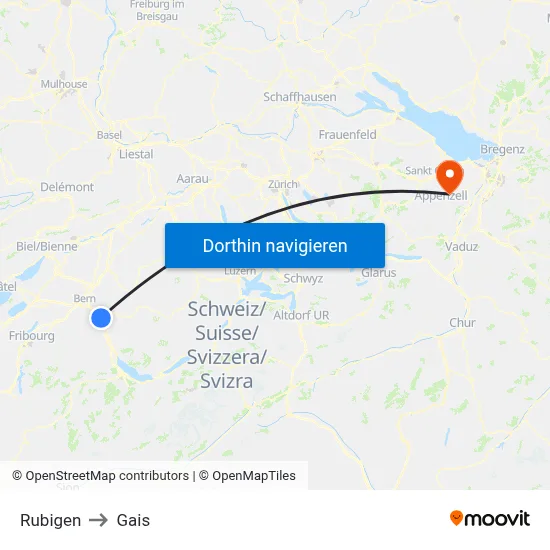 Rubigen to Gais map