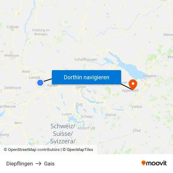 Diepflingen to Gais map