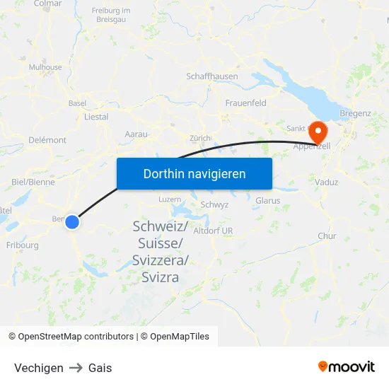 Vechigen to Gais map