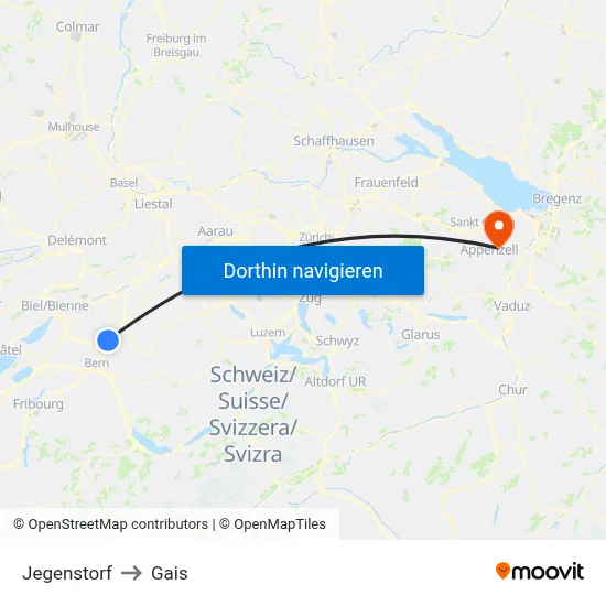 Jegenstorf to Gais map
