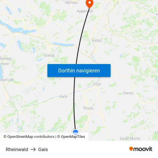 Rheinwald to Gais map