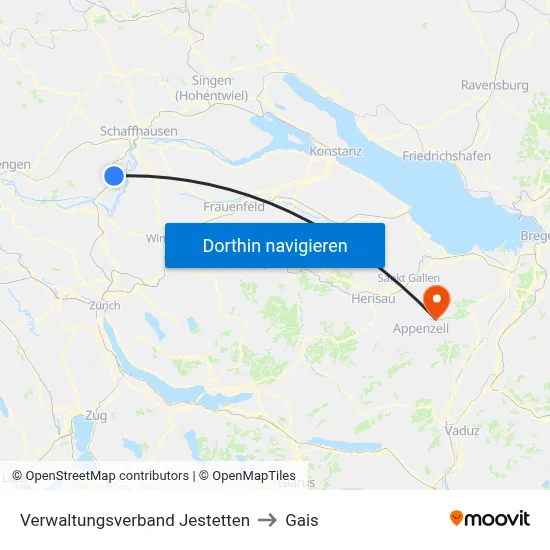 Verwaltungsverband Jestetten to Gais map
