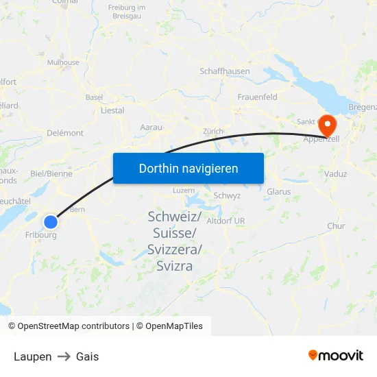 Laupen to Gais map