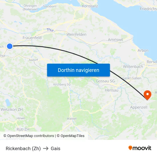 Rickenbach (Zh) to Gais map