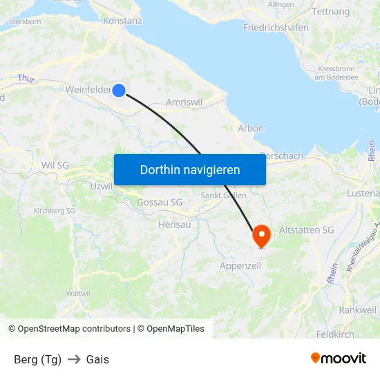 Berg (Tg) to Gais map