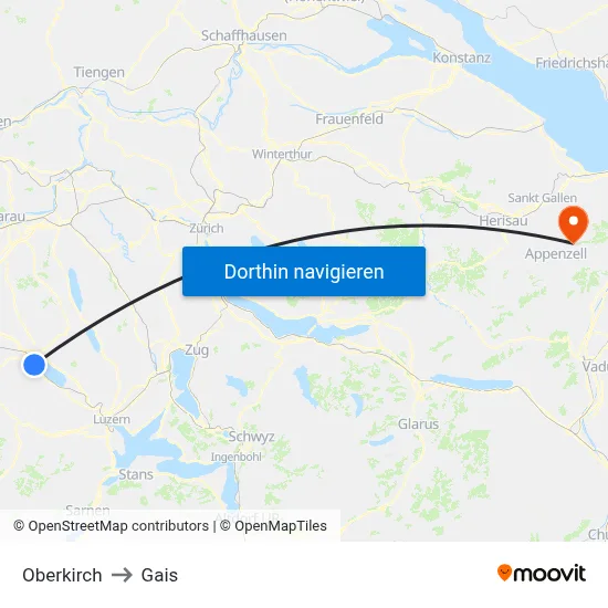 Oberkirch to Gais map