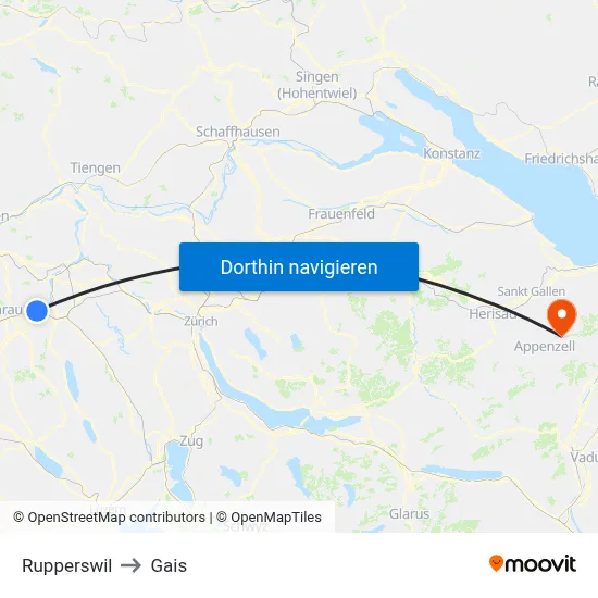 Rupperswil to Gais map