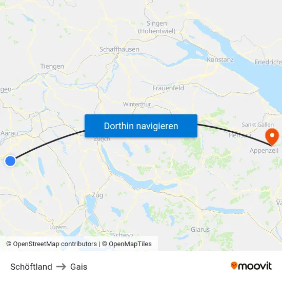 Schöftland to Gais map