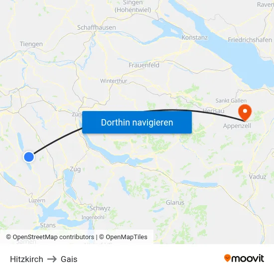 Hitzkirch to Gais map