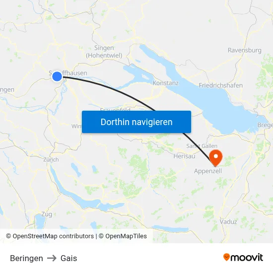 Beringen to Gais map