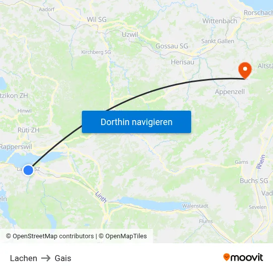 Lachen to Gais map