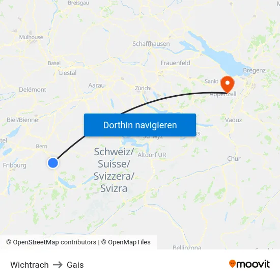 Wichtrach to Gais map
