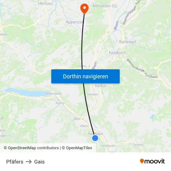 Pfäfers to Gais map