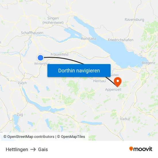 Hettlingen to Gais map