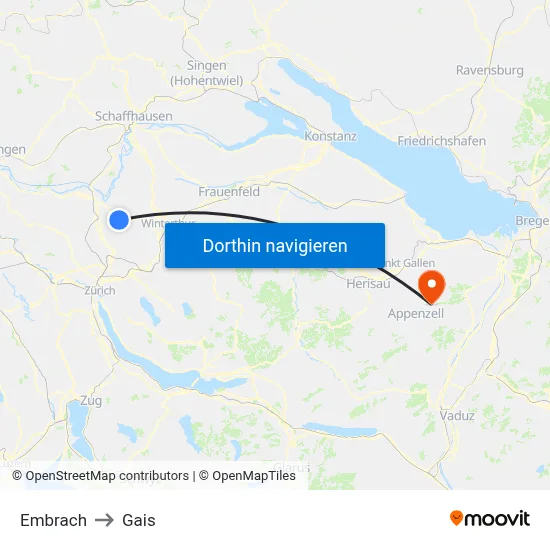 Embrach to Gais map