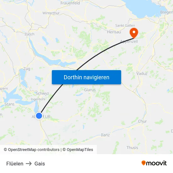 Flüelen to Gais map