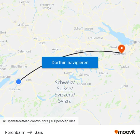 Ferenbalm to Gais map