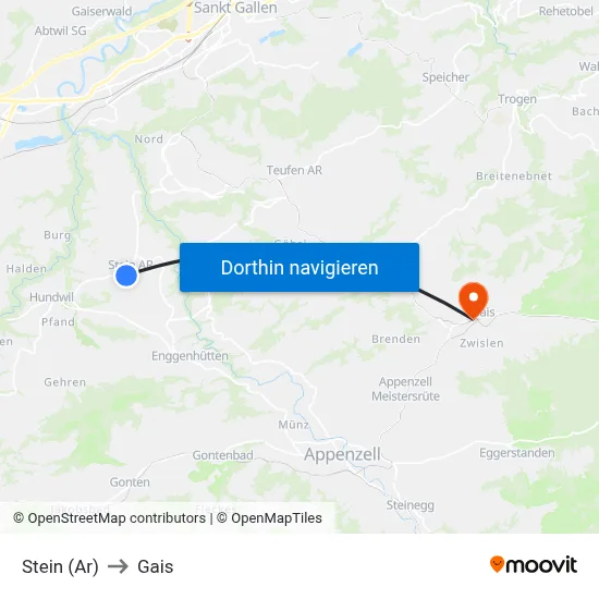 Stein (Ar) to Gais map