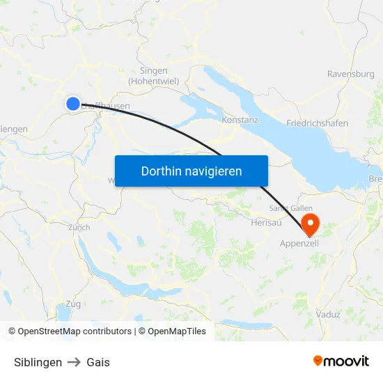 Siblingen to Gais map