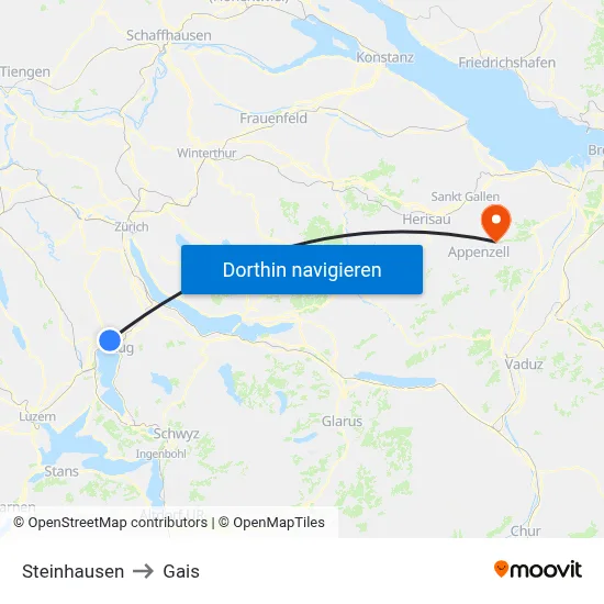 Steinhausen to Gais map