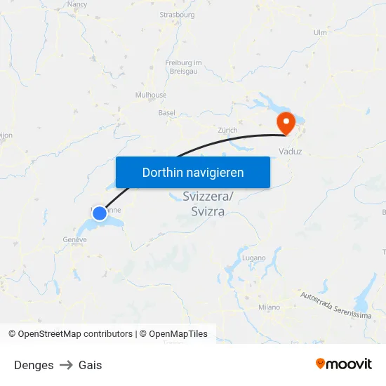 Denges to Gais map