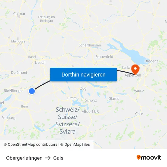 Obergerlafingen to Gais map