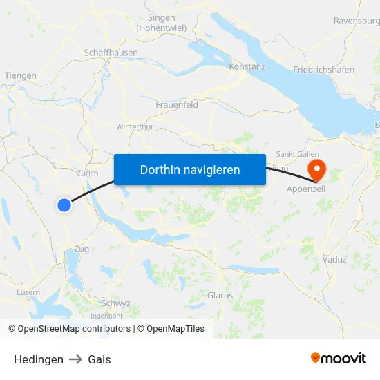 Hedingen to Gais map