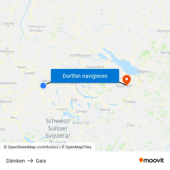 Däniken to Gais map