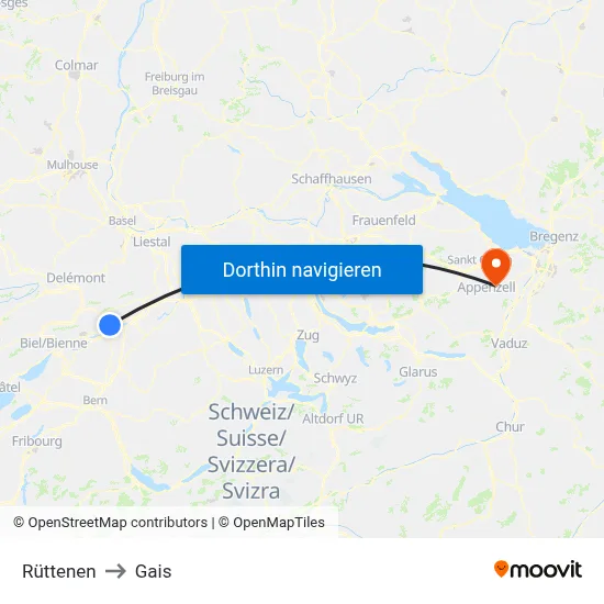 Rüttenen to Gais map