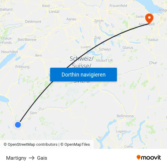 Martigny to Gais map