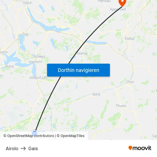 Airolo to Gais map
