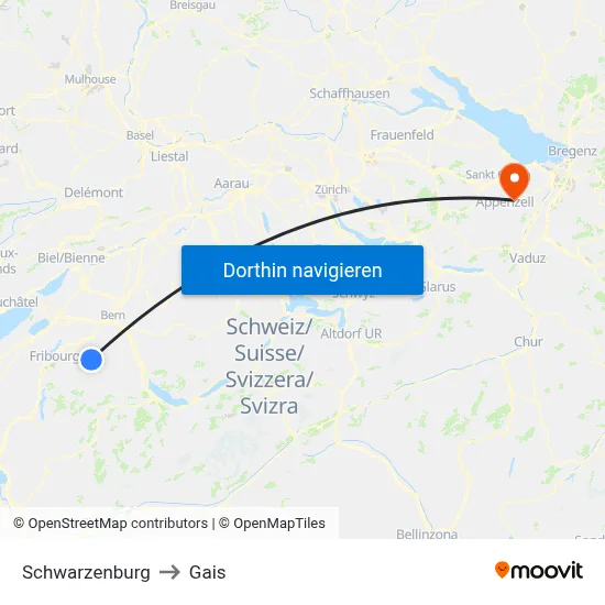 Schwarzenburg to Gais map