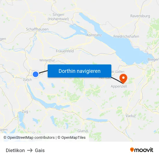 Dietlikon to Gais map
