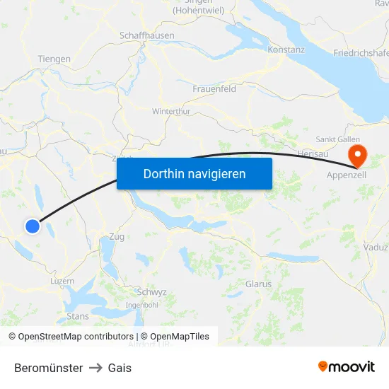 Beromünster to Gais map