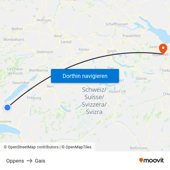 Oppens to Gais map