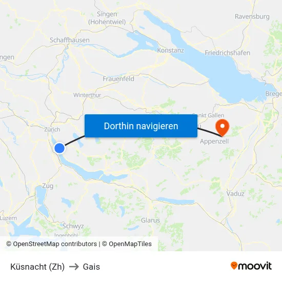 Küsnacht (Zh) to Gais map