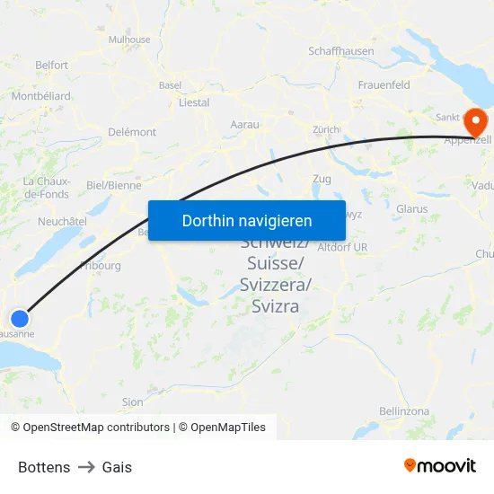 Bottens to Gais map