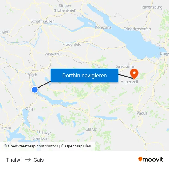 Thalwil to Gais map