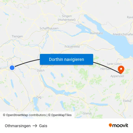 Othmarsingen to Gais map