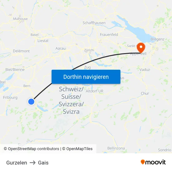 Gurzelen to Gais map