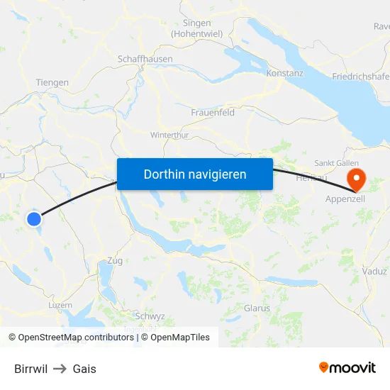 Birrwil to Gais map