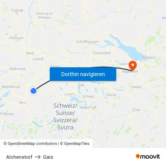 Alchenstorf to Gais map