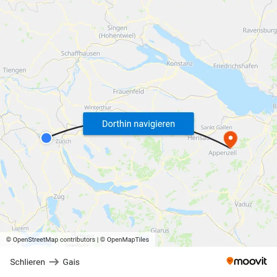 Schlieren to Gais map
