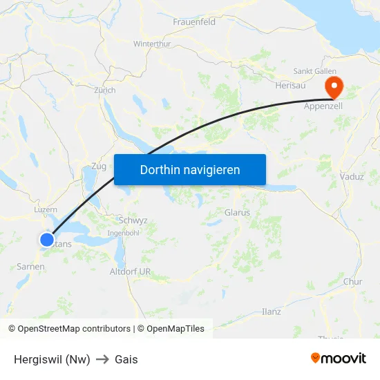 Hergiswil (Nw) to Gais map