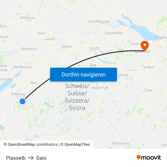 Plasselb to Gais map
