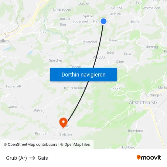 Grub (Ar) to Gais map