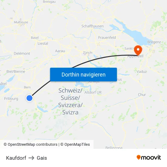 Kaufdorf to Gais map