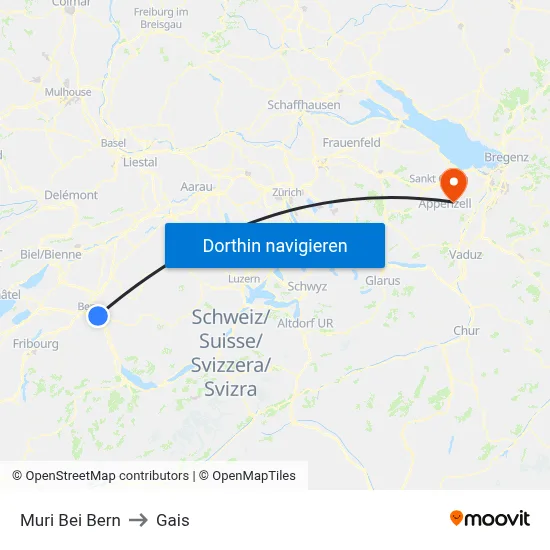 Muri Bei Bern to Gais map